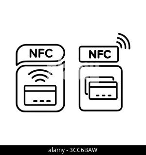 NFC-Symbol Set NFC-Zahlung mit Vektor-Illustration des Mobiltelefons Stock Vektor