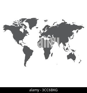 Graue, leere Weltkarte auf weißer Hintergrundsilhouette Stock Vektor