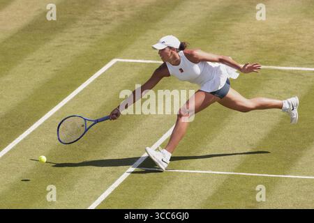 US-amerikanischer Tennisspieler Madison Keys (USA) im Einsatz bei den Wimbledon Championships 2025 in London, England, Großbritannien Stockfoto