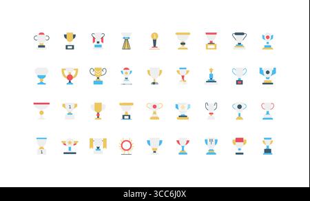 Mehrere flache Trophäen-Cup-Symbole in verschiedenen Formen und Farben, die Leistung, Belohnung und Erfolg darstellen, entworfen für Anerkennung und Auszeichnung Themen isolierte Vektor-Illustration Stock Vektor