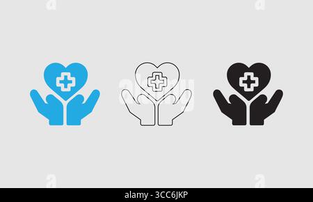 Gesundheit und Wohltätigkeit: Handillustrationen, die ein Herz mit einem medizinischen Kreuz-Symbol halten Stock Vektor