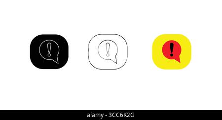 Fragezeichen und Ausrufezeichen in Sprechblasensymbole in Schwarz, Umriss und Rot auf Gelb Stock Vektor