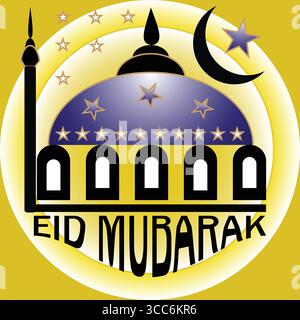 EID Mubarak Illustration mit detaillierter Moschee und Mondsichel Stock Vektor