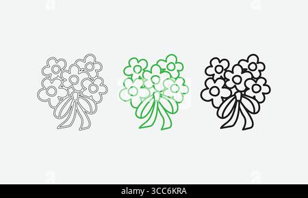 Set aus drei Blumenstraußensätzen mit Ribbon-Design im Vektorstil Stock Vektor