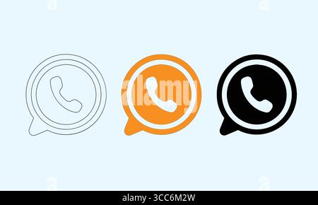 Drei Telefonsymbole in Modellstruktur, Orange und Schwarz Stock Vektor