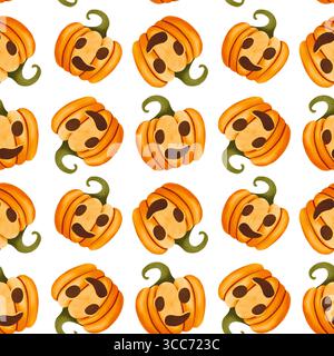 Nahtloses Muster mit Halloween-Kürbissen. Handgezeichnete Aquarellillustration eignet sich für Weihnachtsdekoration, Druck, Stoff Stockfoto