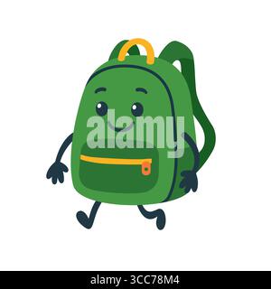 Niedlicher Zeichentrickrucksack Charakter, flache Vektor-Illustration Stock Vektor