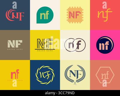 Firmenvorlage mit NF-Logo. Buchstaben n und f. Setzen Sie mit Designelementen verschiedene klassische Serifenschriftarten und modernen, auffälligen Text. Anfängliche Schriftart Stock Vektor