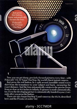 1979 Polaroid SX-70 Sonar OneStep Sofortkamerawerbung Stockfoto