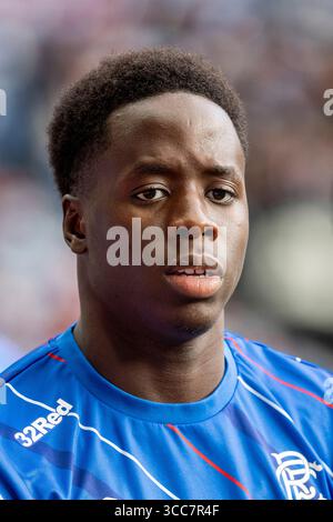 DJEIDI GASSAMA, professioneller Fußballspieler, spielt derzeit für den Rangers FC, eine schottische Fußballmannschaft, die in der Premier Division spielt. Stockfoto