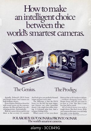 1980 Polaroid SX-70 Sonar, Pronto Sonar Kamera Werbespot Stockfoto