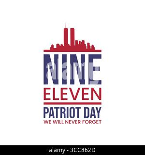 Minimalistischer Patriot Day-Vektor mit Skyline von New York mit zwei Memorial-Lichtstrahlen. Eine Hommage an Resilienz, Einheit und Erinnerung an Septe Stock Vektor