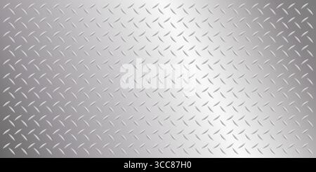 Diamantplatte Stahlblech metallisch silber glänzende Oberfläche Hintergrund. Glänzende Chrom-Karomuster-Platte Aluminium-Diamantprofil-Metallboden. Vektorabbildung Stock Vektor