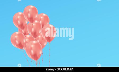 Ein Haufen roter Ballons auf dem Hintergrund des blauen Himmels. Jubiläum, Feier, festliches Banner. Glänzende Ballons Stock Vektor