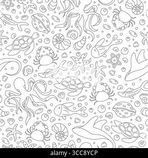 Nahtloses Unterwasser-Doodle-Muster Stock Vektor