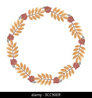 Runder Herbstblattkranz im saisonalen Stil. Vektor-isolierte Frame-Illustration auf weißem Hintergrund. Stock Vektor