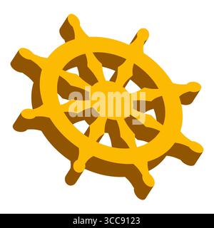 Dharmachakra, das Rad des Dharma. 3D-Vektorillustration isoliert auf weiß. Stock Vektor
