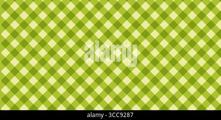 Kariertes grünes Picknick-Karomuster. Diagonales Gingham- oder vichy-Muster. Tischdecke, Decke, Korbserviette oder Handtuchmuster. Geschenkpapier oder Textildesign. Illustration der Vektorabwicklung. Stock Vektor