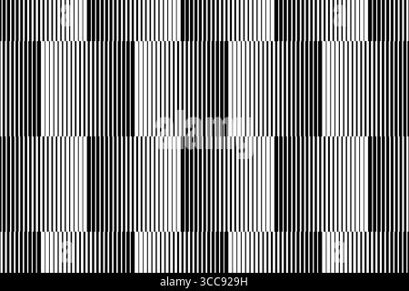 Vertikales Streifenmuster. Parallele schwarze und weiße Linien im Hintergrund. Hintergrundbild mit Rastereffekt. Abstrakter geometrischer Druck mit optischer Illusion. Vektorgrafik. Stock Vektor
