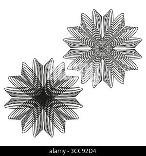 Abstraktes Blumenvektor-Design. Geometrische Mandalenform. Komplizierte Strichgrafik. Einfarbiges Dekoelement. Stock Vektor