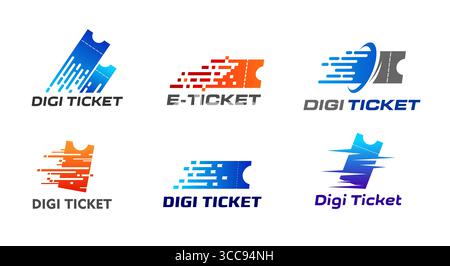 Digitale e-Tickets, Online-Gutscheine, mobile Gutscheine und Riffles-Vektorsymbole für Kinoeintritte, Reisebuchungen, Konzertkarten. Abnehmbare blaue und rote elektronische E-Tickets Stock Vektor