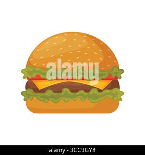 Cheeseburger isoliert auf weißem Hintergrund Fast Food Vektor Illustration. Stock Vektor