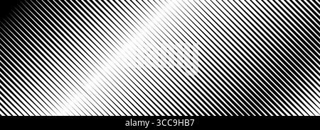Halbton-Diagonallinien-Gradient. Schwarzer schräg gestreifter Hintergrund mit Abstufung. Hintergrund für wiederholte schräge Konturen. Parallele, lineare Hintergrundbilder mit Vibrationen. Abstrakte, neigbare Moire-Textur. Vektor Stock Vektor