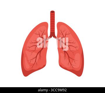 Symbol für die menschliche Lunge. Rotes und schwarzes internes Organ. Pulmonologie und Anatomiekonzept. Medizinische Vektor-Illustration im flachen Cartoon-Stil Stock Vektor