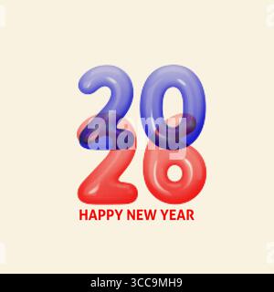 Festliches Neujahrsplakat 2026 mit kräftigen Halbtonnummern in Hochglanzrot und Blau. Typografie im Retro-Stil mit überlappenden Ziffern und lebendiger Textur Stock Vektor