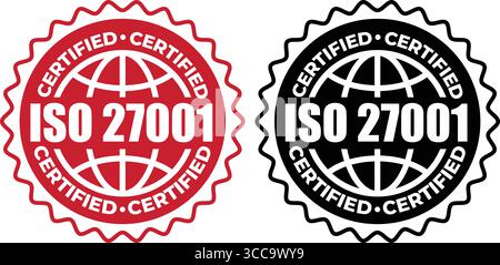 ISO 27001-Zertifizierungsschild – Vektorsiegel für Informationssicherheitsmanagementstandards Stock Vektor