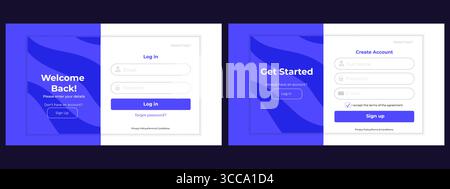 Registrieren und Anmeldeformulare. Vektordarstellung der Benutzeroberflächen für die Anmeldung und Anmeldung. Modernes Registrierungsdesign für Websites. Stock Vektor