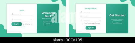 Layout der Benutzeroberflächenregistrierung und Anmeldeseite. Einfaches und modernes Anmelden und Anmelden von Formularen für Websites. Stock Vektor