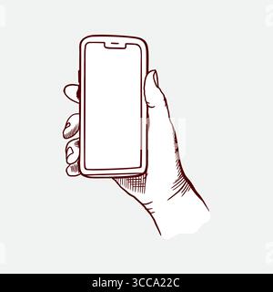 Handgriff Handy senkrecht mit Bildschirm auf Display. Handgezeichnete Vektorgrafik-Clips für die Verwendung als Symbole sowie für Banner und Flyer. Stock Vektor