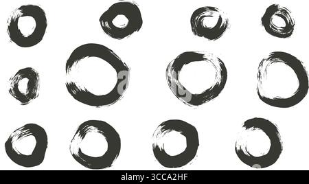 Kreis Graffiti gezeichnet Set. Sprühfarbe Hand gezeichnete runde Elemente isoliert auf weißem Hintergrund. Strukturierte Formen mit Bürste. Urbane Kritzeleien. Vektor i Stock Vektor