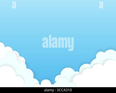 Blauer Himmel mit flauschigen weißen Wolken im Papierschnitt-Stil ideal für Banner Design Vektor Illustration Stock Vektor