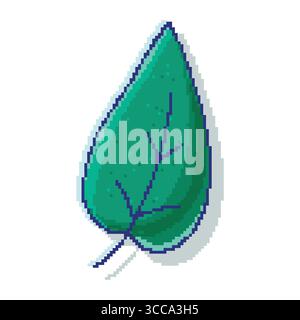 Pixel Art Grünes Blatt Mit Blauer Kontur Und Aderdetails. Botanisches Retro-Design, perfekt für 8-Bit-Spielelemente, Pixel-Naturszenen und dekorative Elemente Stock Vektor