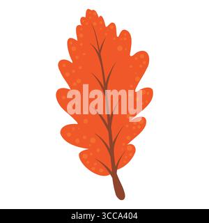 Rot-Orangefarbenes Eichenblatt Mit Dezenten Punkten Und Dunklem Stiel. Herbstcartoonblatt, perfekt für Einladungen, Poster, saisonales Kunsthandwerk, Thanksgiving, Karten Stock Vektor