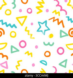 Lustiges einfaches farbenfrohes Muster auf weißem Hintergrund. Handzeichnung. Nicht AI, Vektorillustration. Stock Vektor