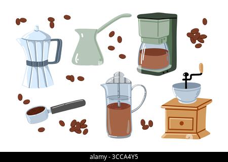 Entwerfen Sie Symbole für Kaffeegeräte auf weiß Stock Vektor