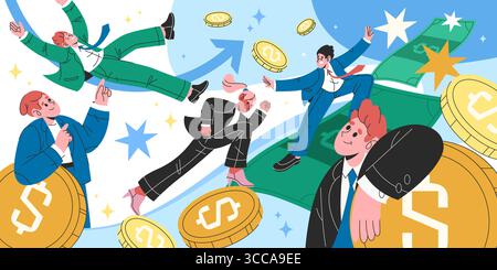 Cashflow-Hintergrund. Vektorfinanzierungswachstum oder Hintergrund für Bankzahlungen. Geschäfts- oder Finanzplakat mit Charakter Kapitalersparnis und Kapitalertrag. Ökonomisch Geldbewegung und Liquiditätszeichen. Stock Vektor