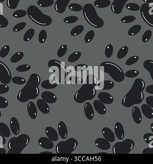 Nahtloses Vektormuster von Pfotenabdrücken von Tieren, Hunden und Katzen auf grauem Hintergrund. Alle Objekte werden mit Tinte handgezeichnet, Vektorillustration für Stock Vektor