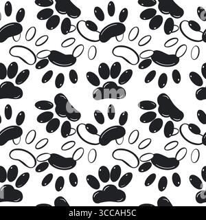 Nahtloses Vektormuster. Pfotenabdrücke von Hunden und Katzen, dunkle und helle Abdrücke, handgezeichnet in Tinte. Die Abbildung eignet sich perfekt zum Bedrucken von Tierfutter Stock Vektor
