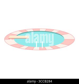 Runder Swimmingpool-Vektor-Illustration. Netter leerer Pool mit Sprungbrett und Leiter isoliert auf weißem Hintergrund. Sportliche Freizeitaktivitäten für Kinder Stock Vektor