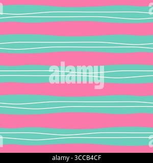 Farbenfrohe gewellte Streifen im Retro-Stil mit nahtlosem Muster. Modernes, minimalistisch gestreiftes, abstraktes Design. Handgezeichnet, wackelig dünne und dicke unregelmäßige Linien Stock Vektor