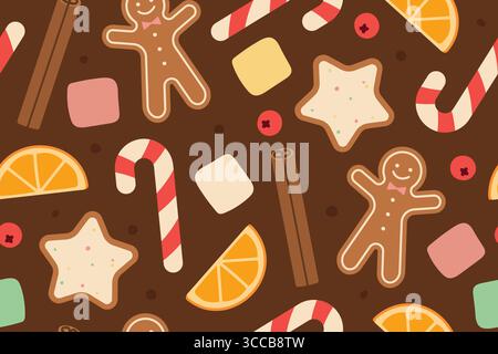 weihnachten, Winter, Feiertag nahtloses Muster mit heißen Kakaozutaten; ideal für Grußkarten Geschenkpapier, Tapeten- Vektorillustration Stock Vektor