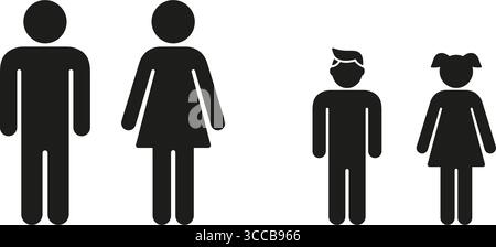 Symbolgruppe Familie. Silhouette Symbol-Kollektion Für Erwachsene Und Kinder. Familienstruktur, Elternschaft Und Generationenverbindung. Abbildung Des Isolierten Vektors Stock Vektor