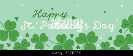 Happy Saint Patricks Day Text mit Kleeblatt Banner - Vektor Illustration Stock Vektor