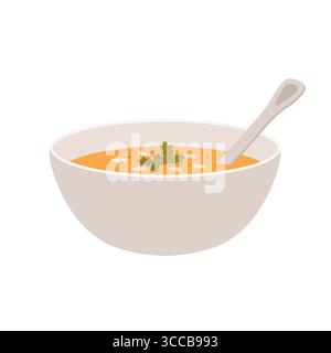 Kürbissuppe in einer Schüssel isoliert auf weißem Hintergrund. Traditionelle Herbst Thanksgiving Essen Vektor Illustration. Stock Vektor