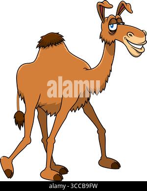 Lustiger Camel-Cartoon-Charakter, der mit selbstbewusstem Lächeln geht – Vektor-Illustration flaches Design isoliert auf transparentem Hintergrund Stock Vektor