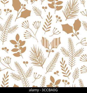 goldene weihnachten, Winter nahtloses Muster mit floralen Elementen - Vektor-Illustration Stock Vektor